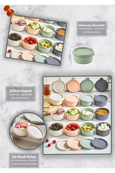 12'li Şirin Kahvaltı Seti Sızdırmaz Silikon Kapaklı Erzak Gıda Piknik Saklama Kabı Kahvaltılık - 2