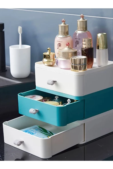 9 Adet Çekmece Takı Kutusu 4 Renk Makyaj Kozmetik Düzenleyici Çekmeceli Ofis Masa Düzenleyici - Resim 4
