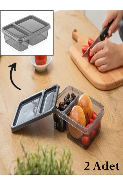 2 Adet Bölmeli Saklama Kabı Ak546 - Beslenme Kutusu Kahvaltılık Çerezlik Kapaklı Kutu - Resim 2