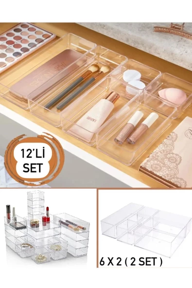 12 Parça Takı Aksesuar Çekmece Düzenleyici Set (2 X 216) Takı Makyaj Kutusu Kalem Organizer