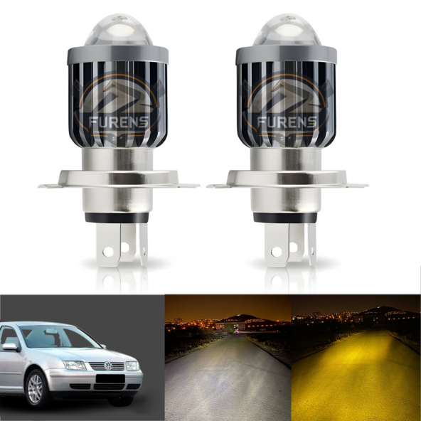 Vw Bora Uyumlu Mercek Led Xenon Uzun - Kısa Çift Renk Şimşek Etkili - 2