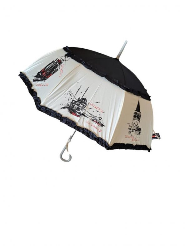 İstanbul Desenli Kadın Baston Şemsiye
