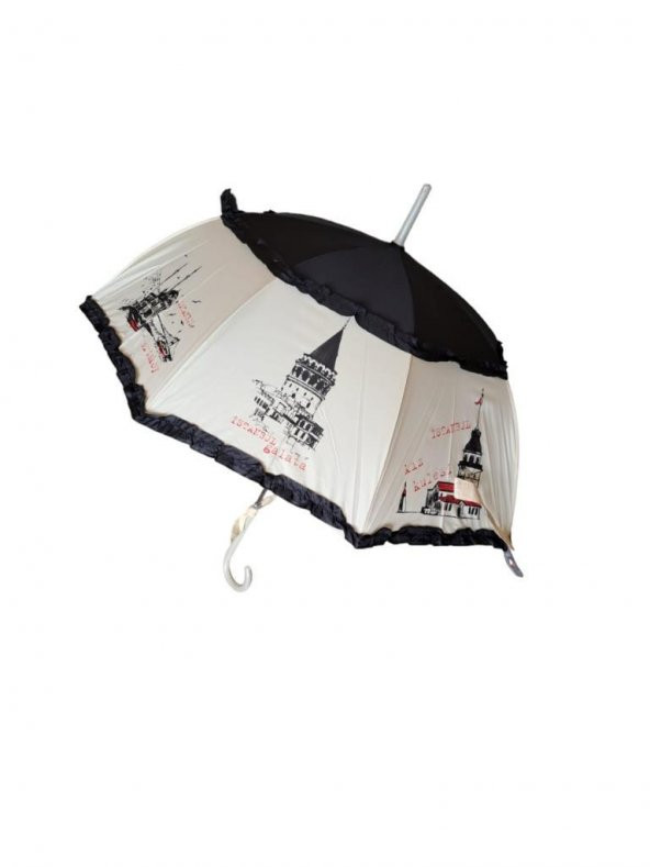 İstanbul Desenli Kadın Baston Şemsiye - 6