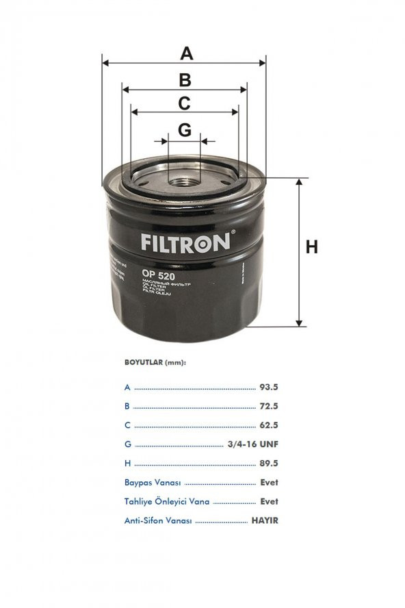 FILTRON Yag Filtresi Tofaş M131 Doğan Şahin Kartal 1.6 - 5
