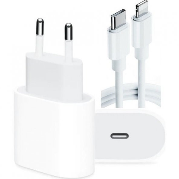 Megatech Apple iPhone Uyumlu 20W USB C Hızlı Şarj Adaptörü + USB C Şarj Kablosu