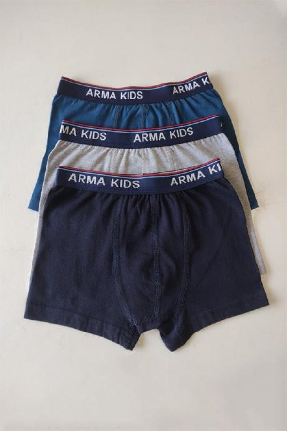 Çok Renkli Erkek Çocuk Düz Boxer 3'lü Paket Pamuklu Likralı