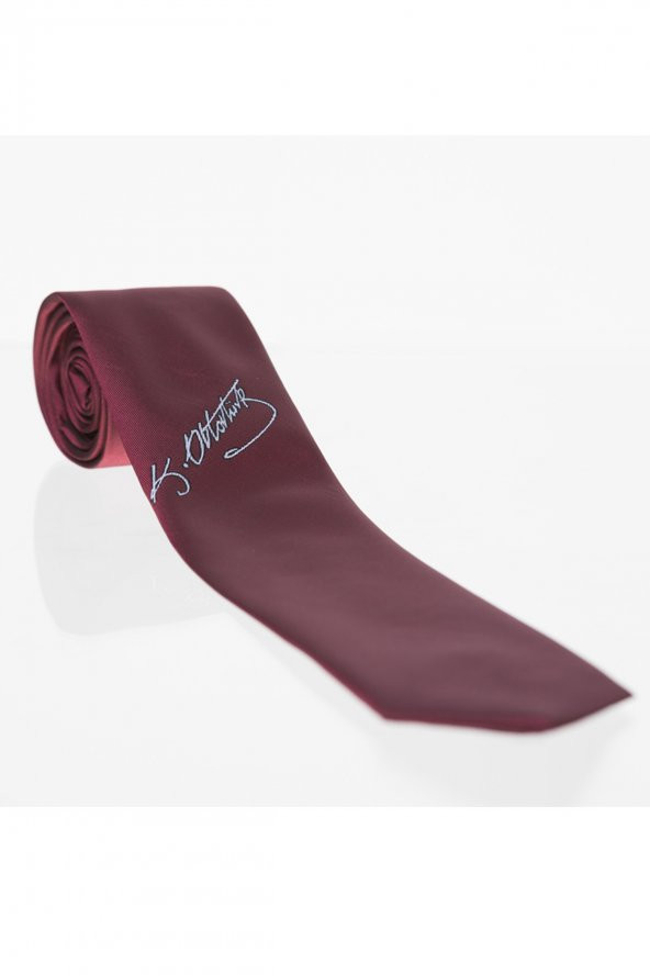 Atatürk İmza Desenli Dokuma Bordo Kravat - AK-25 ürün görseli