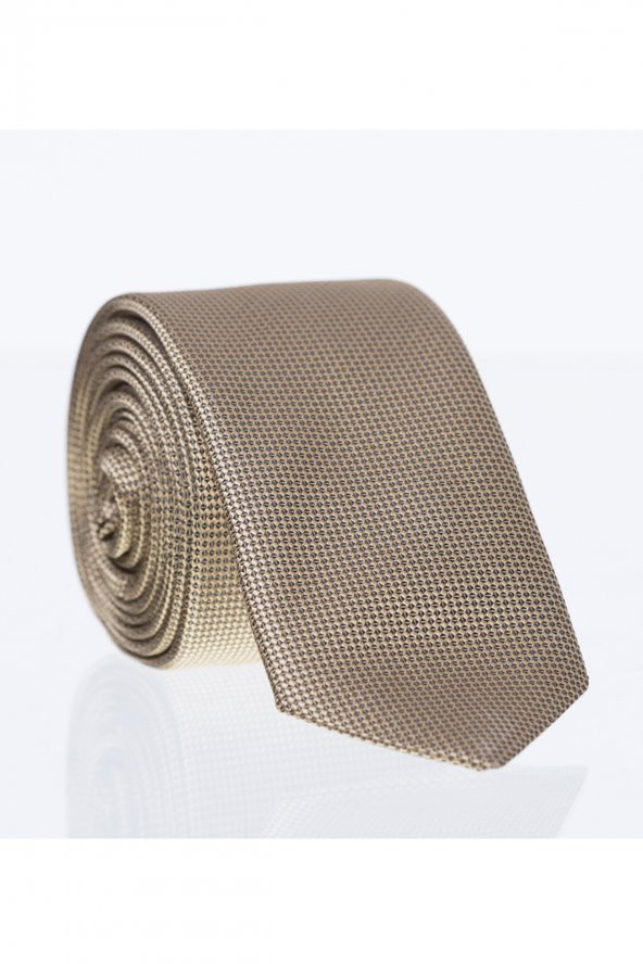 Gold Slim Fit Düz Renk Dokuma Kravat / DDK-16