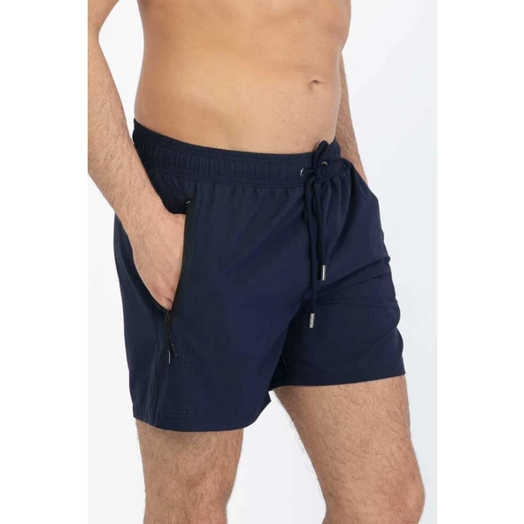 Lacivert Likralı Su İtici Özellikli Erkek Havuz Deniz Şort Mayo - Resim 6