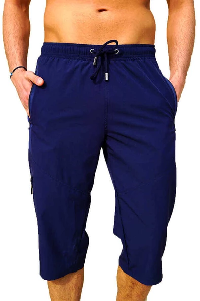 Lacivert Büyük Beden Su İtici Özellikli Diz Altı Erkek Havuz Deni - Resim 2