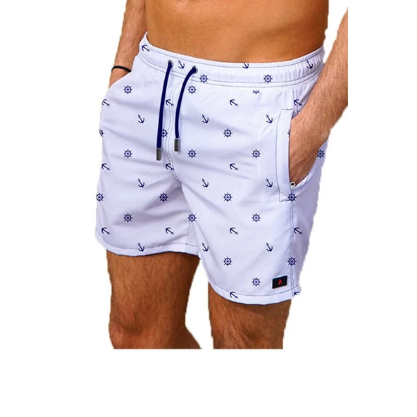 Beyaz Büyük Beden Su Itici Özellikli Erkek Havuz Deniz Şort Mayo - Resim 7