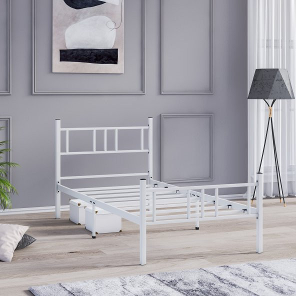 Mobpazar Metal Karyola, Akın Metal Karyola, 90x200 cm Beyaz, Ferforje Karyola - 2