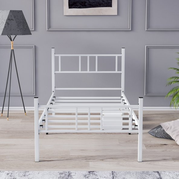 Mobpazar Metal Karyola, Akın Metal Karyola, 90x200 cm Beyaz, Ferforje Karyola - 3