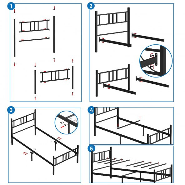 Mobpazar Metal Karyola, Akın Metal Karyola, 90x200 cm Beyaz, Ferforje Karyola - 5