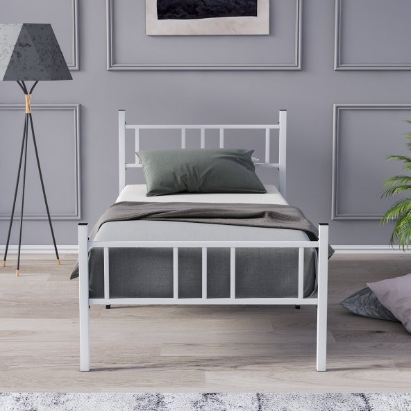 Mobpazar Metal Karyola, Akın Metal Karyola, 90x200 cm Beyaz, Ferforje Karyola - 6