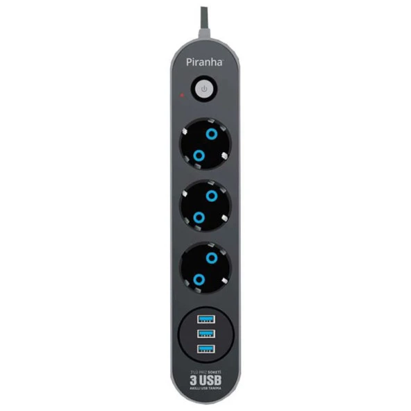 Piranha Akım Korumalı 3 Usb Girişli Uzatma Kablosu