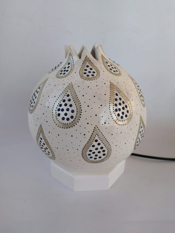 Su Kabağı Lamba Altlığı 15 cm Çapında Düğmeli Kablolu Beyaz Renk - 2