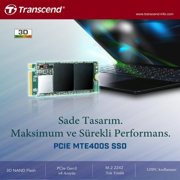 Transcend TS1TMTE400S 1TB 2.0001.700 MBs PCIe Gen3x4 NVme 3D TLC M.2 SSD - 4