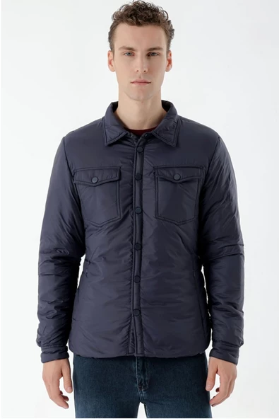 Slimfit Çıtçıt Kapamalı Yan Fermuar Cepli Gömlek Yaka Yandan Yırtmaçlı Baharlık Kapitone Mont - 10