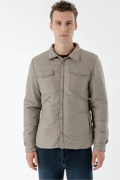 Slimfit Çıtçıt Kapamalı Yan Fermuar Cepli Gömlek Yaka Yandan Yırtmaçlı Baharlık Kapitone Mont - 4