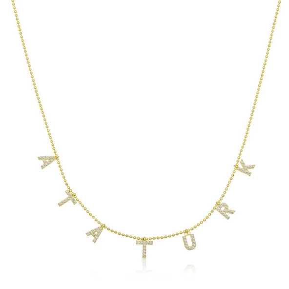 Gümüş Gold Atatürk Yazılı Bayan Kolye SL4436 ürün görseli