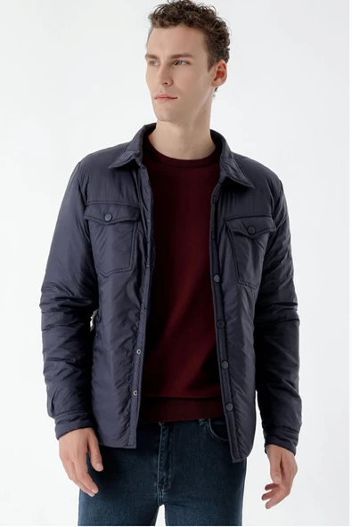 Slimfit Çıtçıt Kapamalı Yan Fermuar Cepli Gömlek Yaka Yandan Yırtmaçlı Baharlık Kapitone Mont - 8