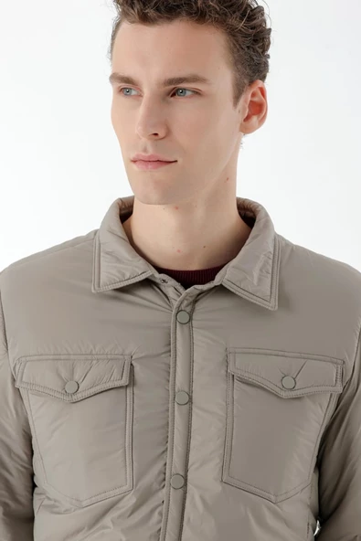 Slimfit Çıtçıt Kapamalı Yan Fermuar Cepli Gömlek Yaka Yandan Yırtmaçlı Baharlık Kapitone Mont - 7