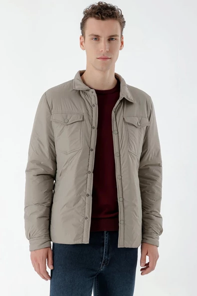 Slimfit Çıtçıt Kapamalı Yan Fermuar Cepli Gömlek Yaka Yandan Yırtmaçlı Baharlık Kapitone Mont - 2