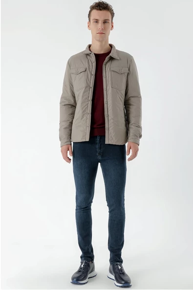 Slimfit Çıtçıt Kapamalı Yan Fermuar Cepli Gömlek Yaka Yandan Yırtmaçlı Baharlık Kapitone Mont - 5