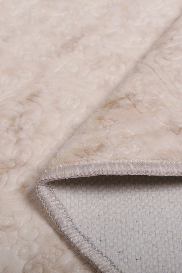 Bonny Home Nova Krem 120x180 cm Pamuk Kaymaz Taban Peluş Banyo Paspası Büyük Saçaklı Banyo Halısı - Resim 3