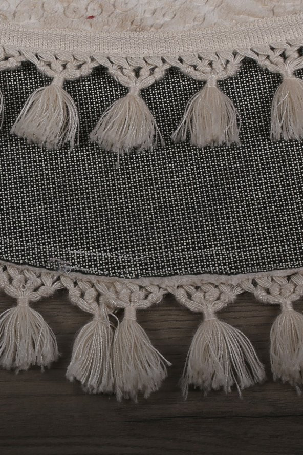 Nova Krem Yuvarlak 100x100 Cm Ponpon Saçaklı Kaymaz Tabanlı Makinede Yıkanabilir Banyo Paspası - 4