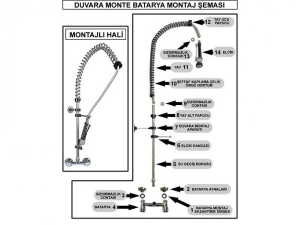 Duvara Monte Bulaşık Duş Spreyi Ünitesi - Resim 2