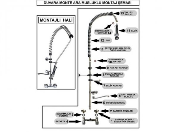 Duvara Monte Ara Musluklu Ön Yıkama Ünitesi - 2