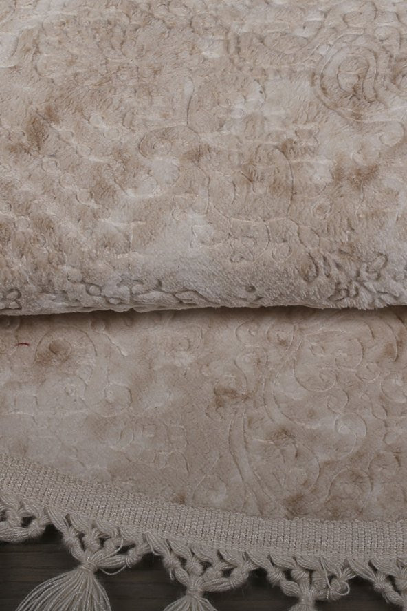Nova Krem Yuvarlak 160x160 Cm Ponpon Saçaklı Kaymaz Tabanlı Makinede Yıkanabilir Banyo Paspası - 5