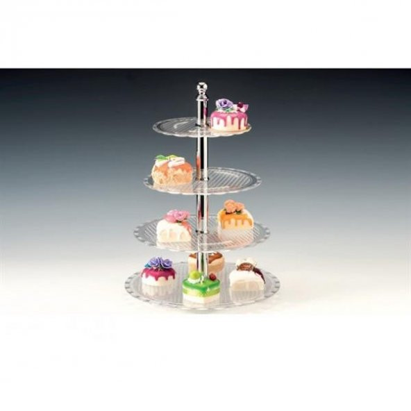 4 KATLI POLYCARBONAT PASTA STANDI-BEYAZ-ŞEFFAF ürün görseli