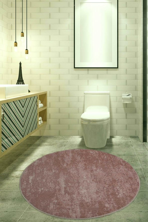 Bonny Home Nova Pembe 160x160 cm Yuvarlak Kaymaz Pamuk Taban Peluş Banyo Paspası Banyo Halısı