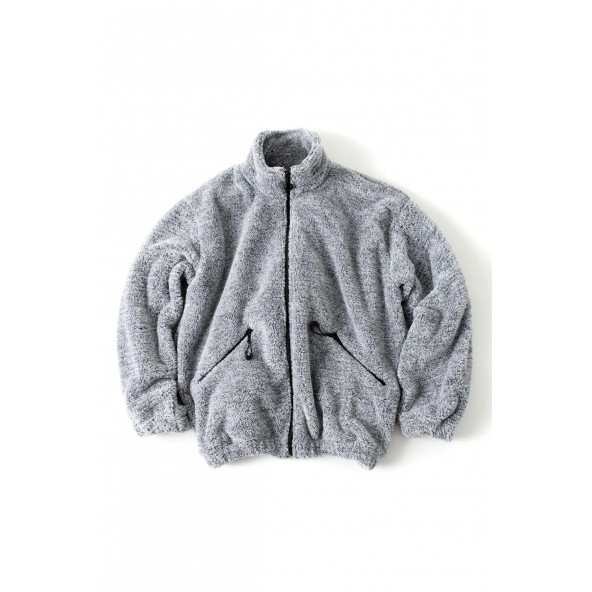 Gri Melanj Peluş Wellsoft Dik Yaka Cepleri Fermuarlı Oversize Kesim Peluş Ceket