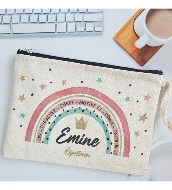 İsme Özel Baskılı Öğretmenler Günü Hediyesi Astarlı Şık Clutch Çanta