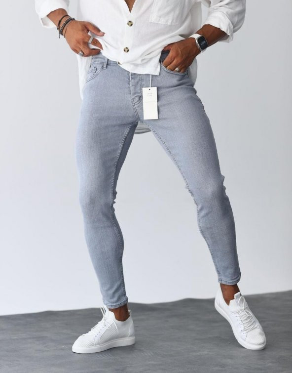 Premium Slim Fit Buz Gri Erkek Kot Pantolon
