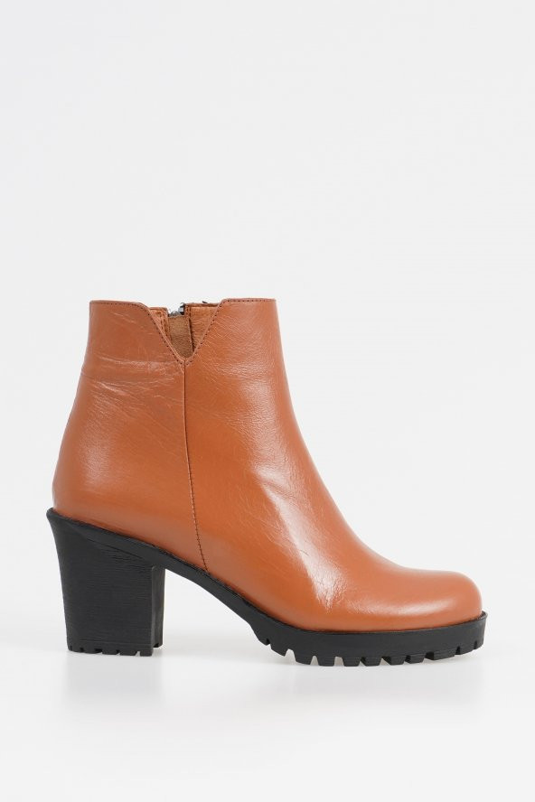 Hakiki Deri Kadın Topuklu Bot Klasik Düz Model Fermuarlı