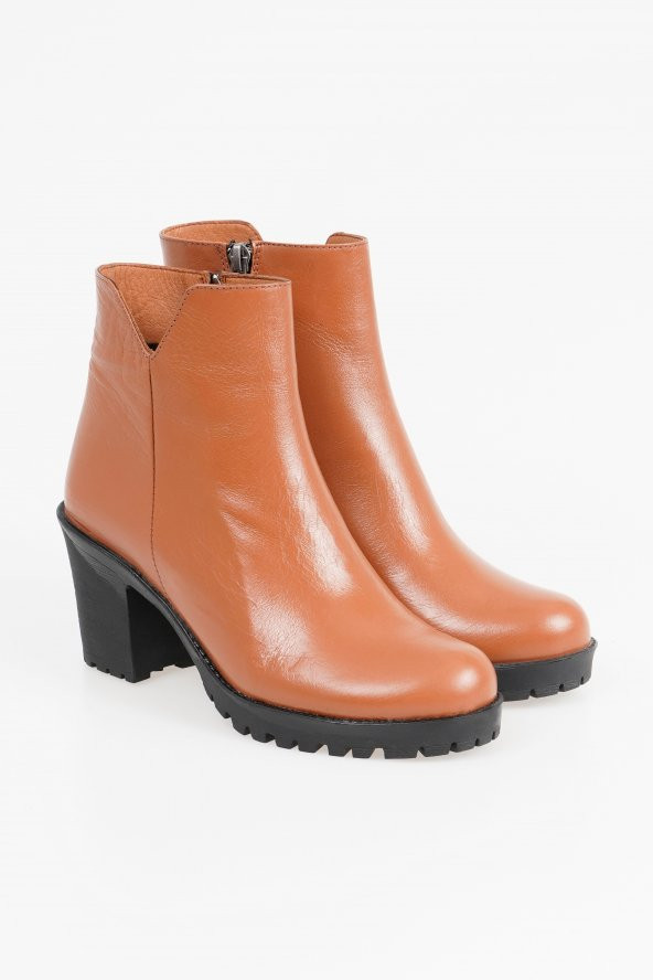 Hakiki Deri Kadın Topuklu Bot Klasik Düz Model Fermuarlı - 2