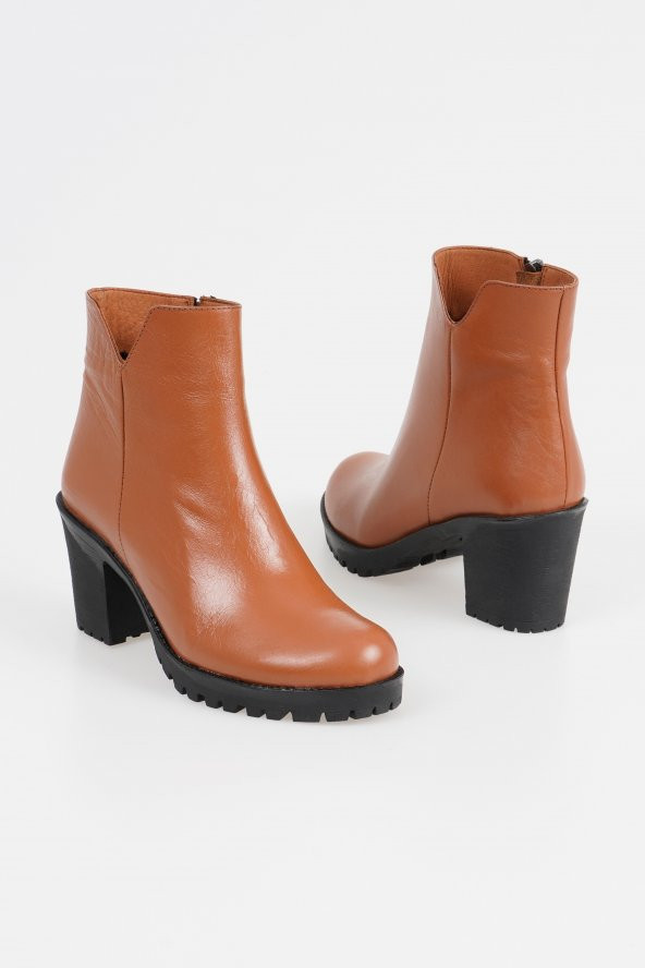 Hakiki Deri Kadın Topuklu Bot Klasik Düz Model Fermuarlı - 3