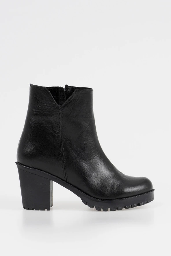 Hakiki Deri Kadın Topuklu Bot Klasik Düz Model Fermuarlı - 4