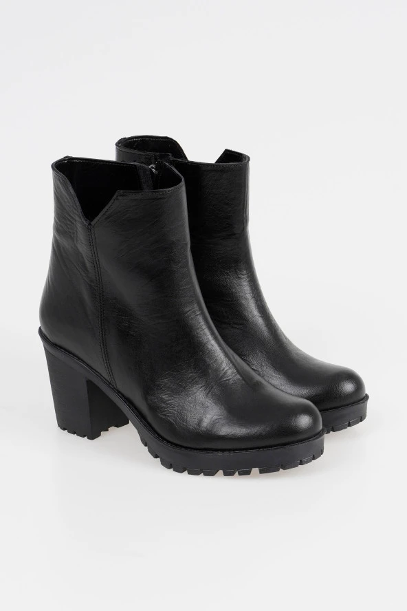 Hakiki Deri Kadın Topuklu Bot Klasik Düz Model Fermuarlı - 5