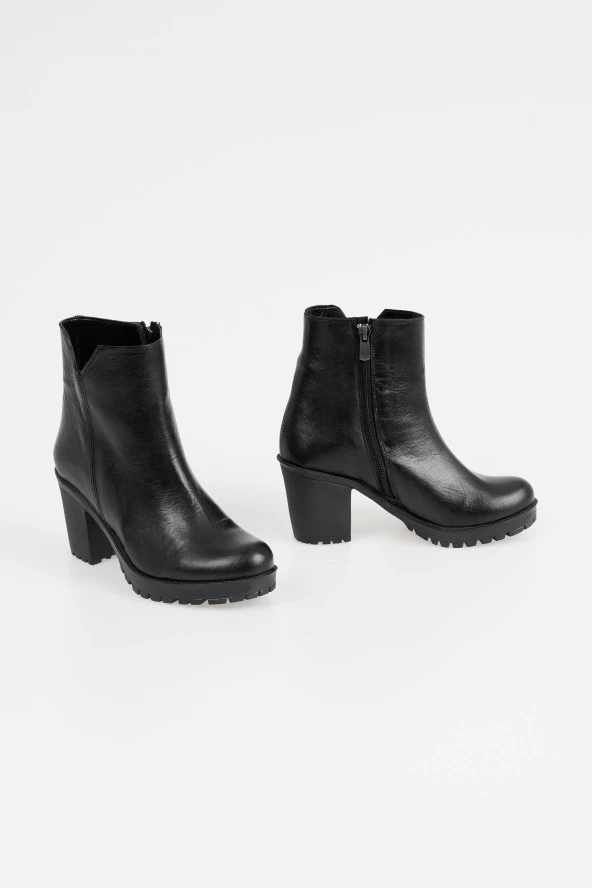 Hakiki Deri Kadın Topuklu Bot Klasik Düz Model Fermuarlı - 6