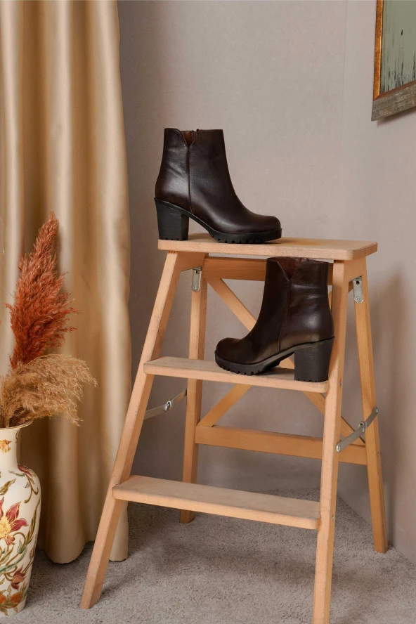 Hakiki Deri Kadın Topuklu Bot Klasik Düz Model Fermuarlı - 7