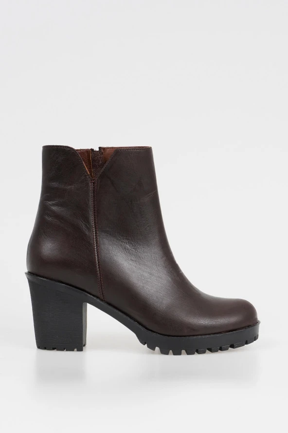 Hakiki Deri Kadın Topuklu Bot Klasik Düz Model Fermuarlı - 9