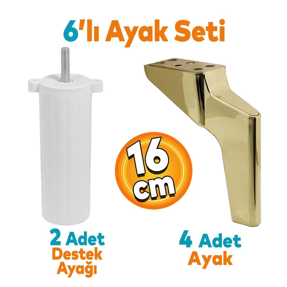 Logan 6'lı Set Mobilya Tv Ünitesi Çekyat Koltuk Kanepe Destek Ayağı 16 Cm Altın Ayakları M8 Civatalı