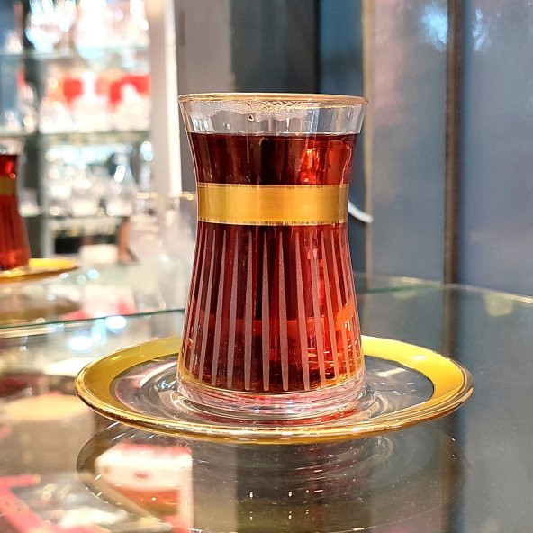 Paşabahçe Çizgili Heybeli Çay Bardak Takımı-6 Kişilik