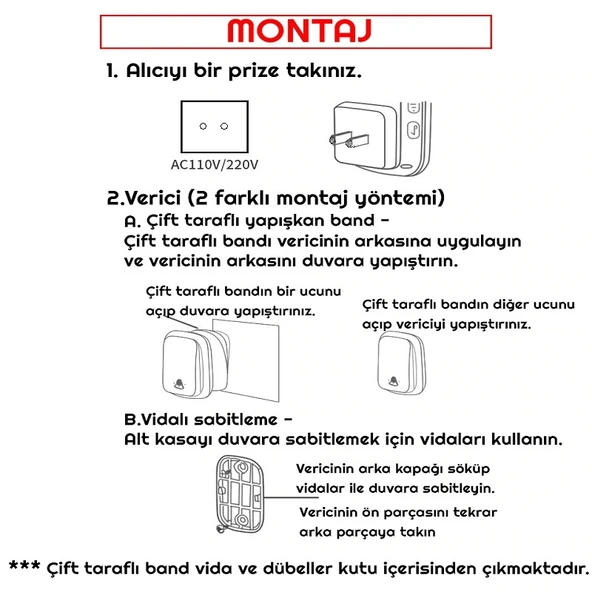 Cacazi Su Geçirmez Beyaz Kablosuz Pil Gerektirmeyen Kapı Zili - Resim 8